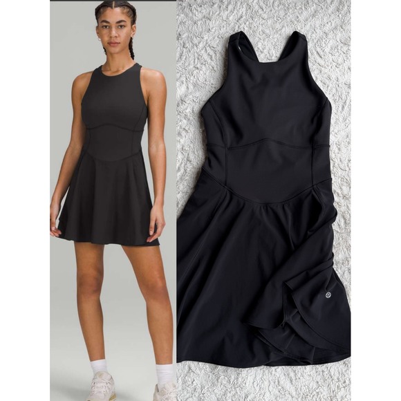 lululemon athletica Dresses & Skirts - Lululemon Court Crush Dress Black Tennis Exercise Pickleball W1DHYS Size 6